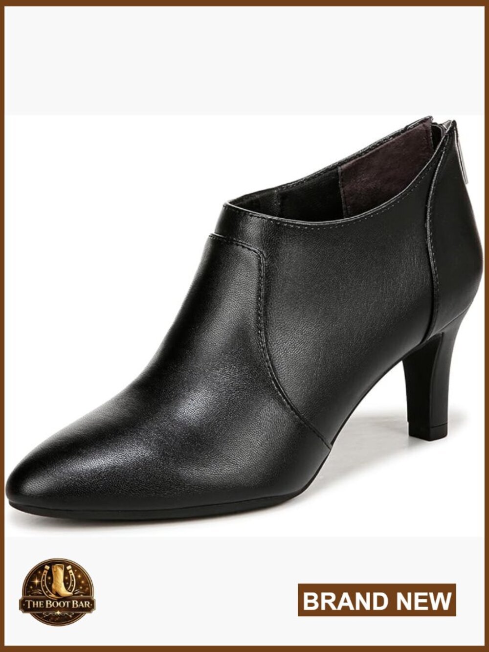 Faux Leather Ankle Booties - Back Zip, Almond Toe, 2.75" Heel
